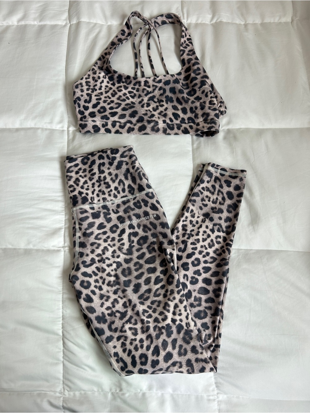 Spiritual gangster Leopard Print Strappy Sports Bra & Legging Set